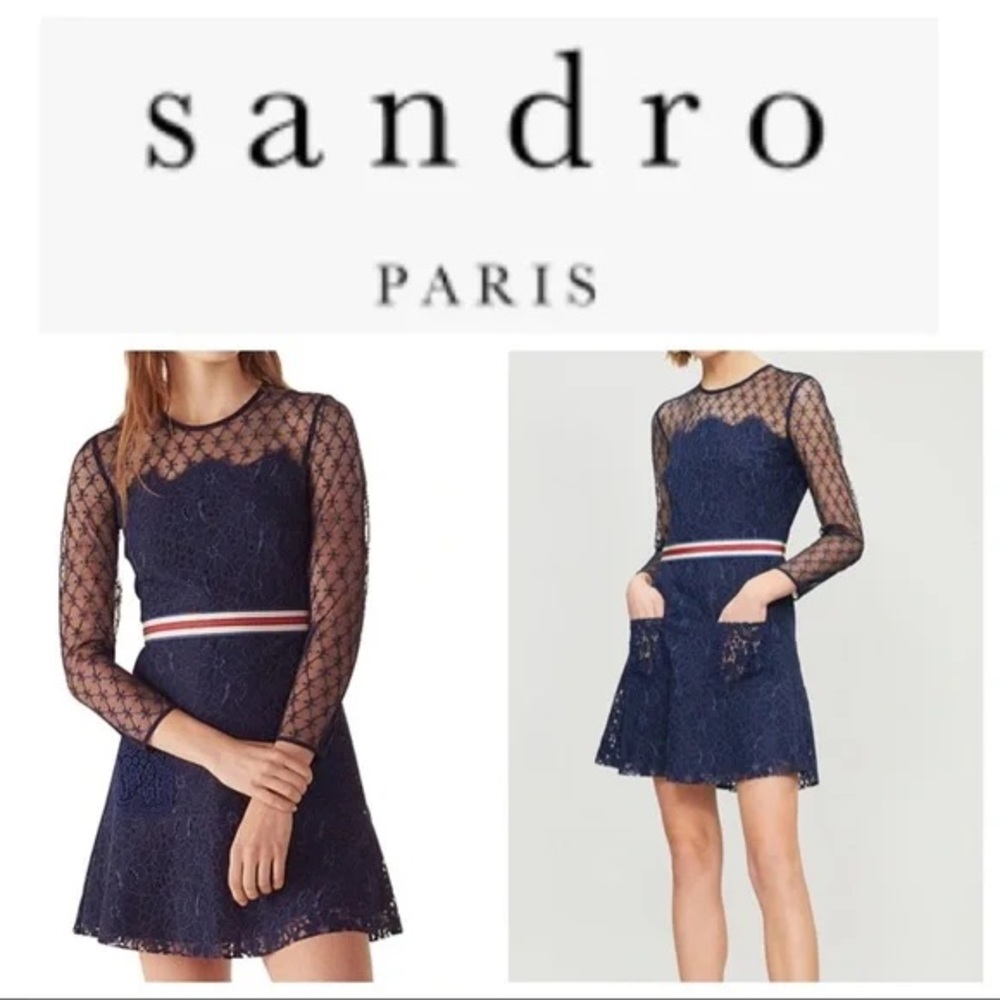 Sandro Alicia Lace Mini Dress in Marine